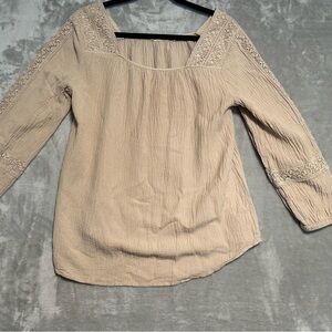 Soft Surroundings Asilah Blouse Top Women’s Medium Beige Long Sleeve Gauze